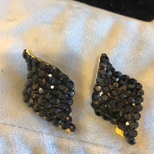 Jet Black Pavé Crystal Clip On Earrings-Boutique